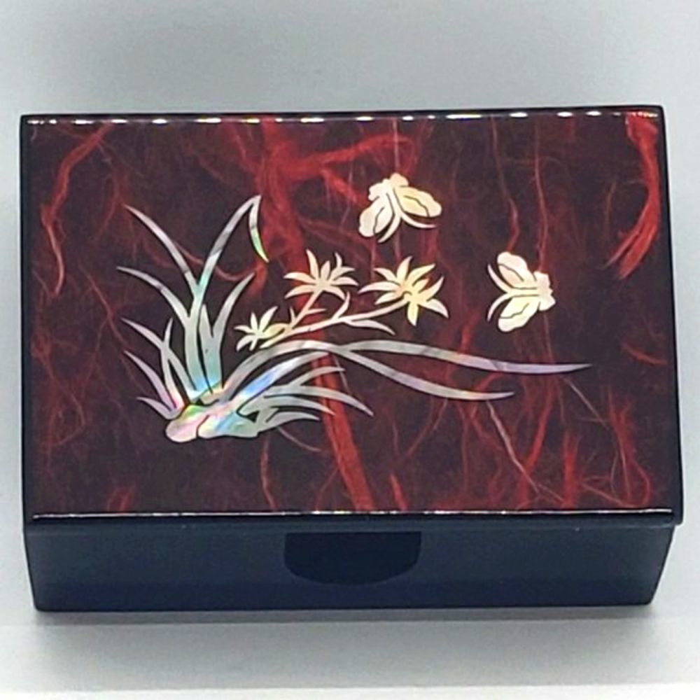 RED/BLACK MOP Butterfly Plant Business Card Holder Or Trinket Box